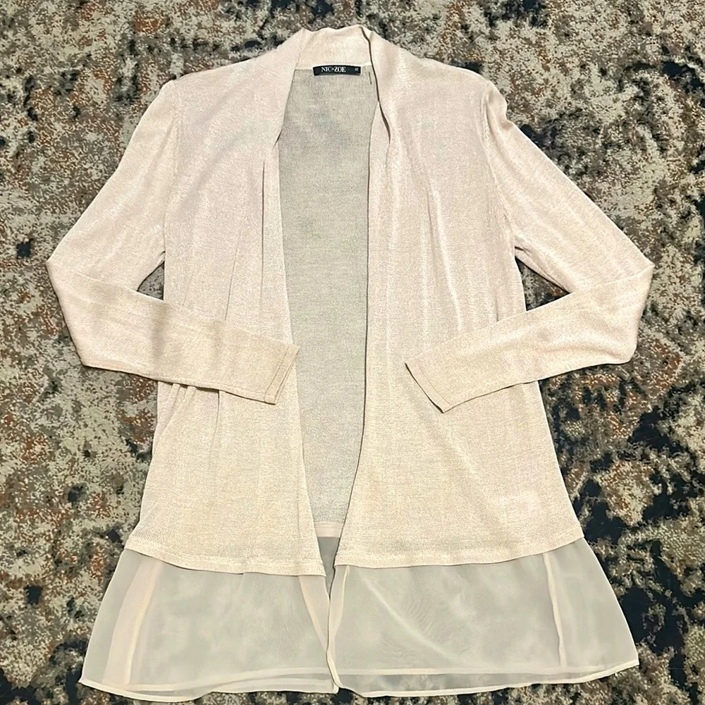 NWOT. Nic+Zoe Elegant Cream featherlight thin Sweater Cardigan. size XS. Silk. - Picture 1 of 6